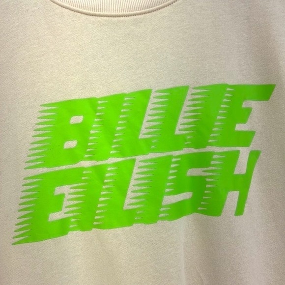 H&M - Billie Eilish Lime Green Graphic Tan Long Sleeve Sweatshirt Dress Size SM - Picture 7 of 11